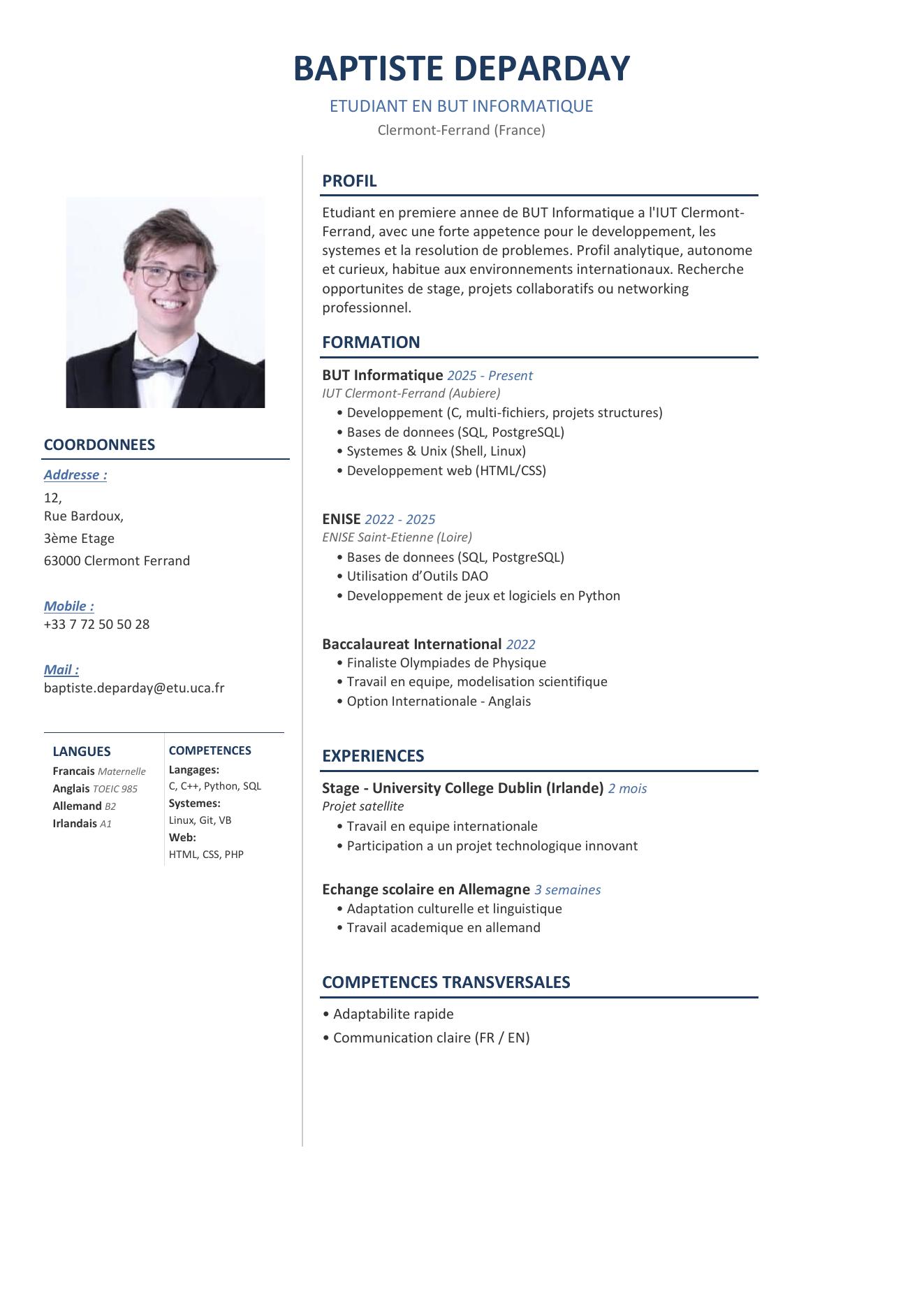 Aperçu du CV de Baptiste DEPARDAY